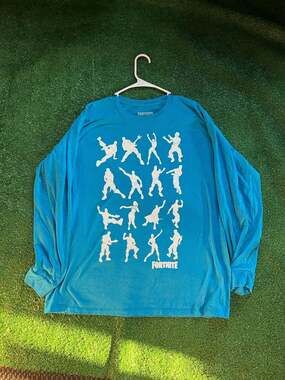 Fortnite Emote Dance Graphic Long Sleeve T-Shirt Blue XL